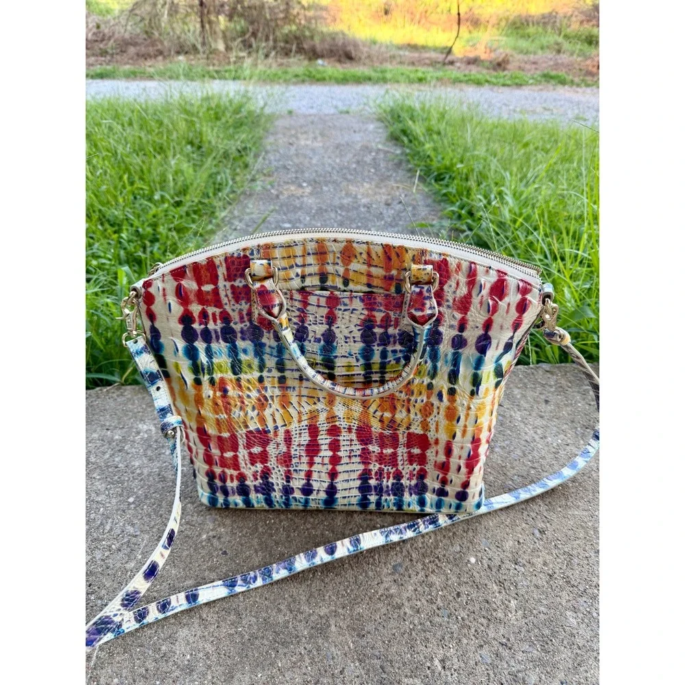Brahmin Duxbury Satchel Rainbow Tie Dye Crocodile Embossed Leather Handbag